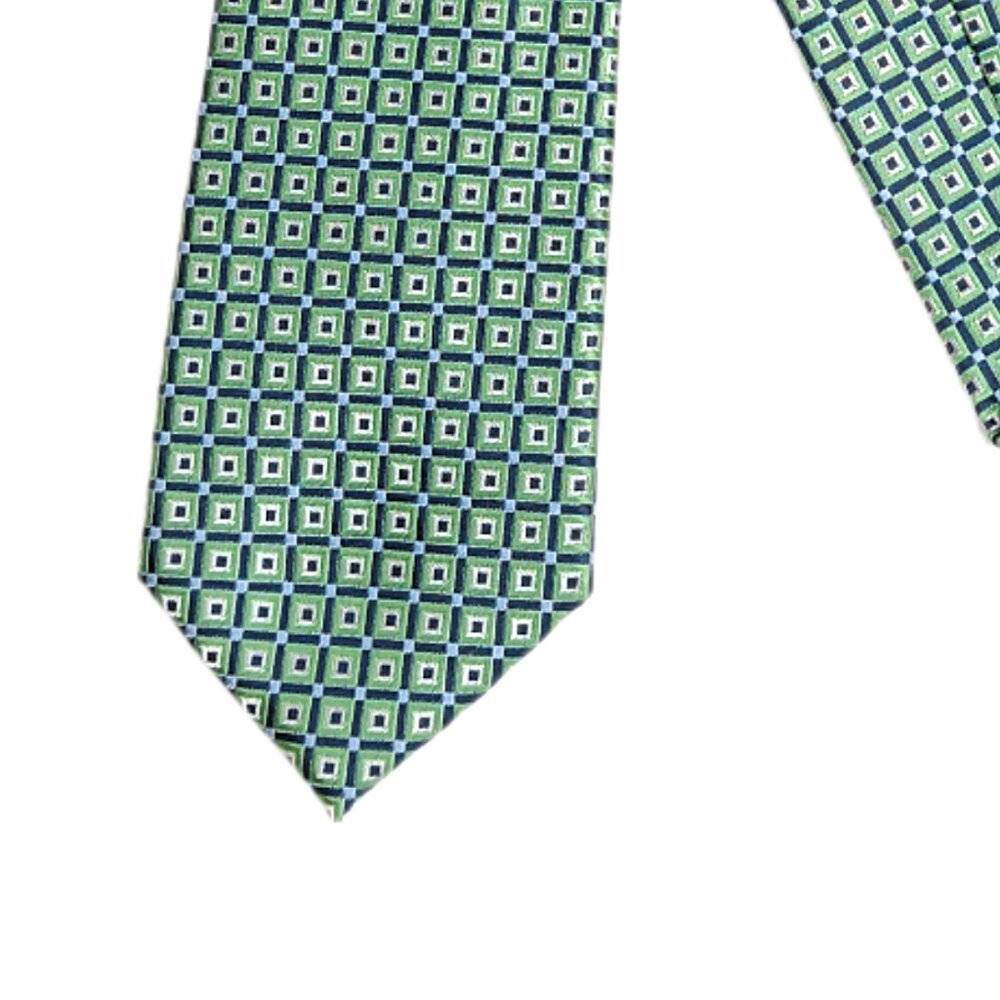 Chaps Jacquard Tie Men’s 58.5” Green Navy Geometric Square Preppy Classic New
